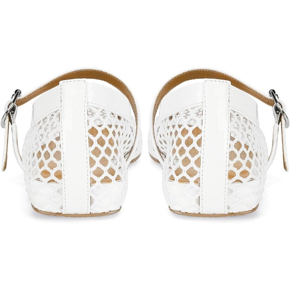 Women's White Mesh Ballet Flats Buckle Strap Fishnet Casual Comfy Office Shoes - Picture 5 of 6